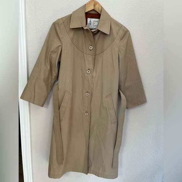 London Fog Tan Belted Trench Coat Size 4 Petite Women’s Removable Hood - Picture 6 of 12